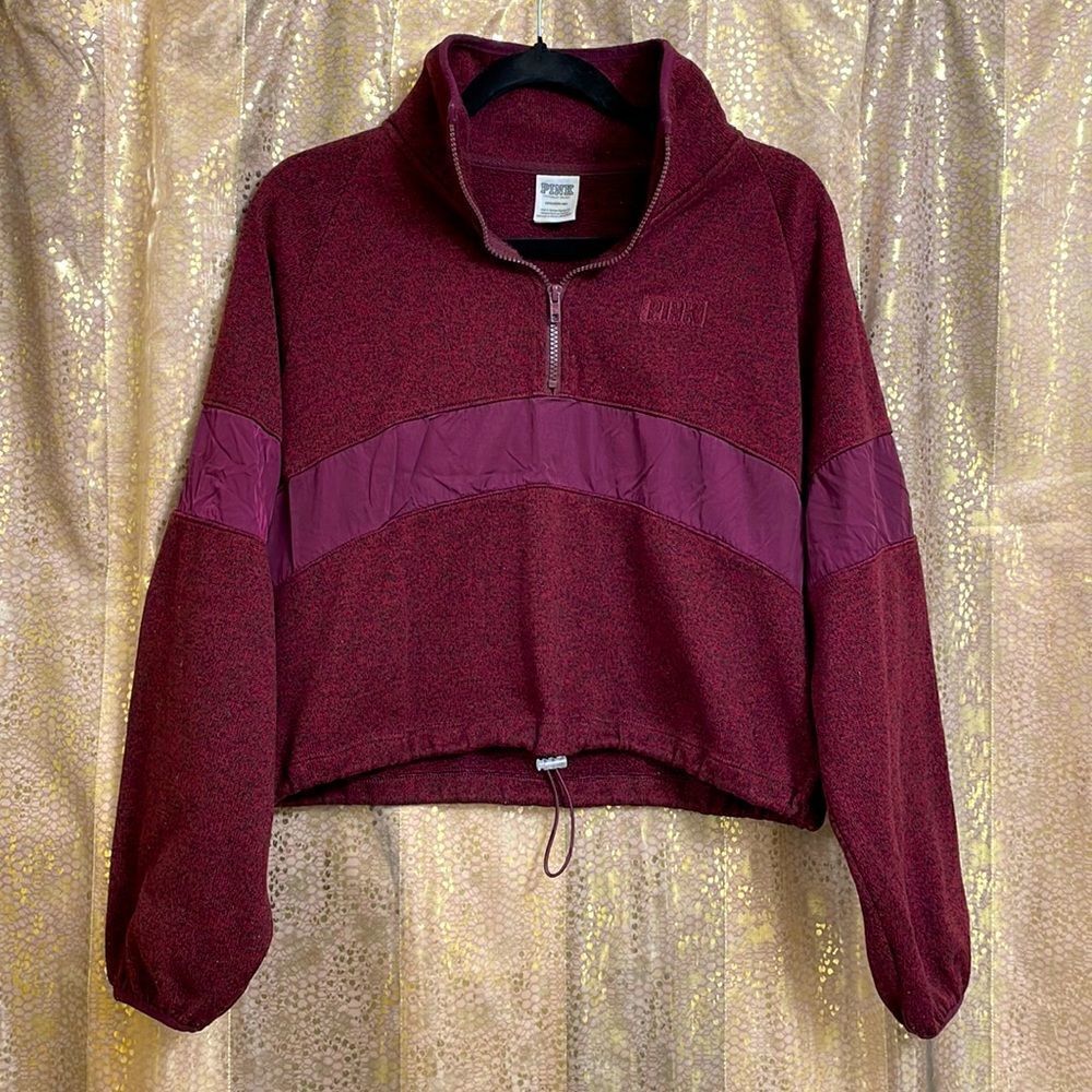 PINK Victorias Secret maroon/wine cropped toggle long sleeve sweater, size S